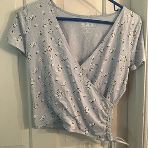 Hollister Light Blue Floral Wrap Blouse